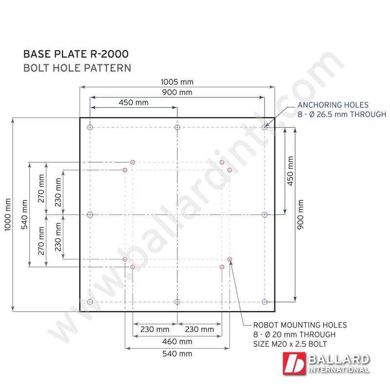 FANUC R-2000, M-900 Robot Base Plate Bolt Hole Pattern