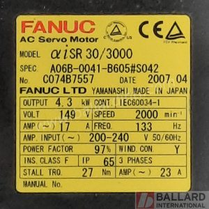 FANUC A06B-0041-B605#S042 aiSR 30/3000 Servo Motor