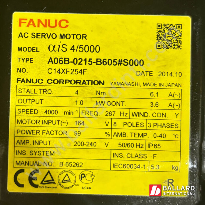 A06B-0215-B605#S000 aiS 4/5000 AC Servo Motor for FANUC Robot