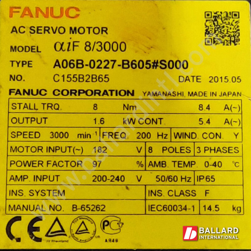 A06B-0227-B605#S000 aiF 8/3000 AC Servo Motor FANUC robot