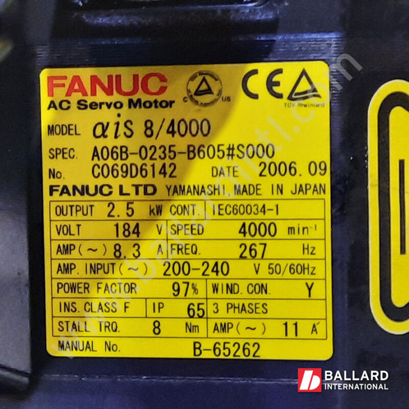 A06B-0235-B605#S000 AC Servo Motor ais8/4000 For FANUC robot